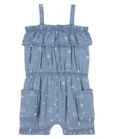 Calvin Klein Baby Girls Logo Printed Denim Romper