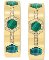 Effy Malachite & Diamond (1/6 ct. t.w.) Small Hoop Earrings in 14k Gold, 0.86"