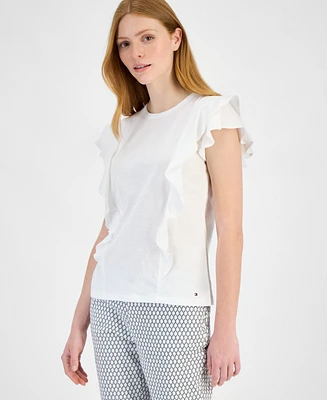 Tommy Hilfiger Women's Cotton Ruffled-Front T-Shirt