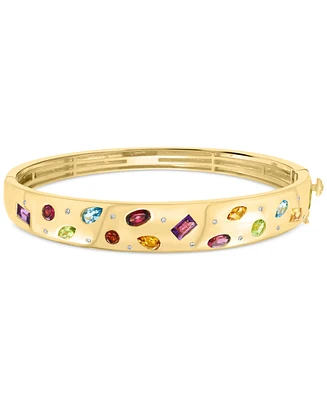 Effy Multi Gemstone (3-1/4 ct. t.w.) & Diamond (1/10 ct. t.w.) Scattered Bangle Bracelet in 14k Gold-Plated Sterling Silver