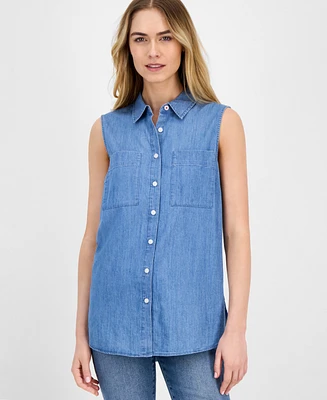Nautica Jeans Women's Chambray Sleeveless Button Shirt