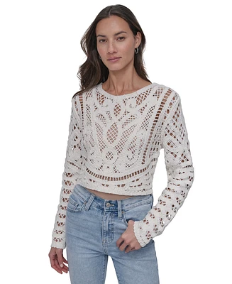 Dkny Jeans Women's Cotton Crochet Sweater - Ivy