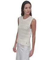 Dkny Jeans Women's Cotton Pointelle-Knit Sleeveless Sweater