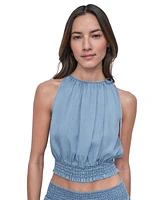 Dkny Jeans Women's Smocked-Waist Sleeveless Crop Top
