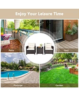 Gymax 3PCS Patio Outdoor Rattan Conversation Set Garden Yard w/ Cushions Coffee Table