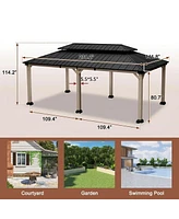 12 x 20 Feet Cedar Solid Wood Frame, Galvanized Steel Double Top Gazebo