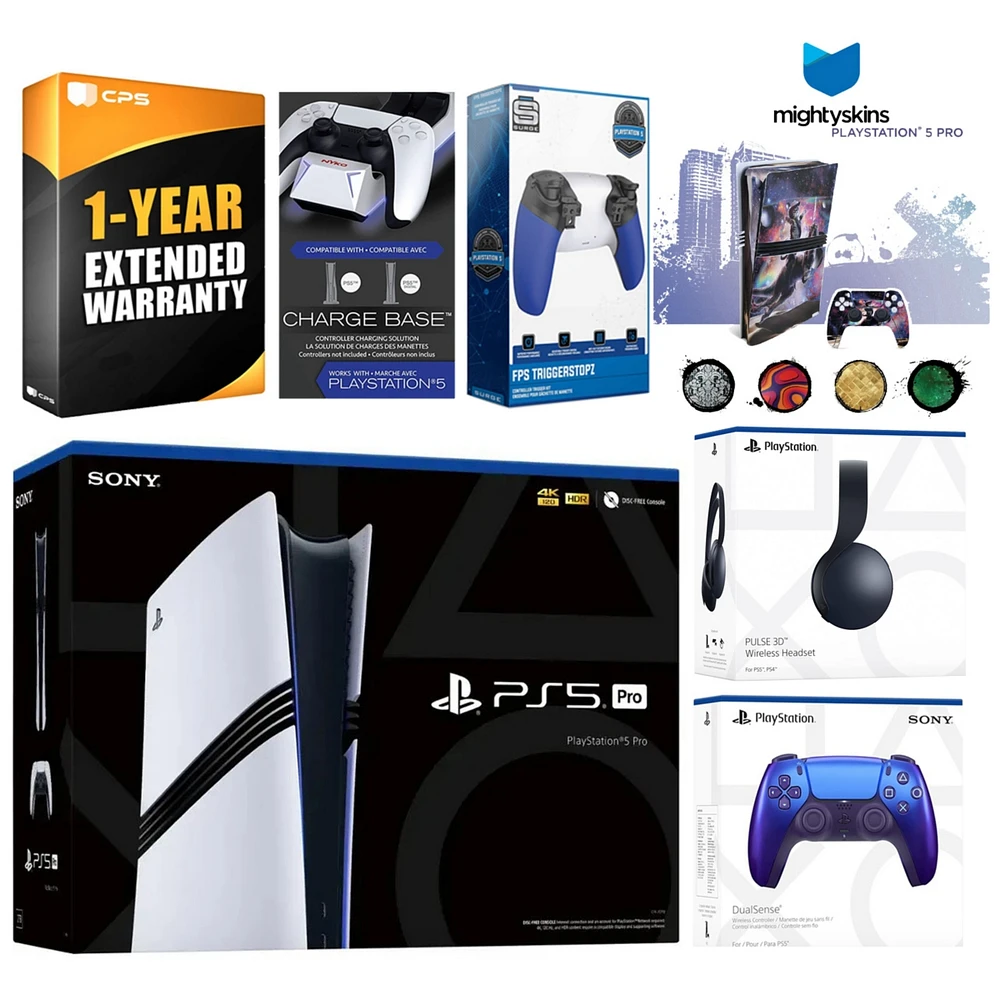 Sony Playstation 5 Pro Bundle with Pulse Headset, Extra Volcanic Red Controller, Trigger Stop Kit