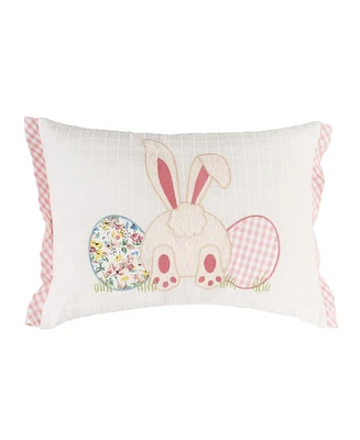 18" x 13" Happy Bunny Eggs Embroidered Spring Easter Themed Accent Throw Pillow