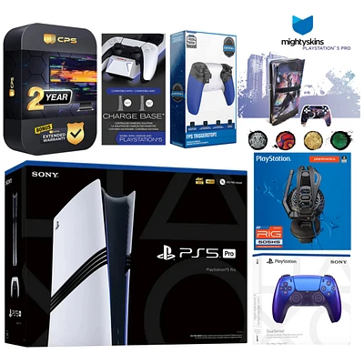 Sony Playstation 5 Pro Bundle with Extra Volcanic Red Controller, Plantronics Headset, Trigger Stop Kit