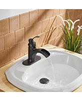 Waterfall Single Hole Single-Handle Low-Arc Bathroom Faucet With Pop-up Drain Assembly in Oil Rubbed Bronze