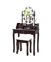 Oval Mirror Vanity Set with 10 Led Dimmable Bulbs and 3 Drawers