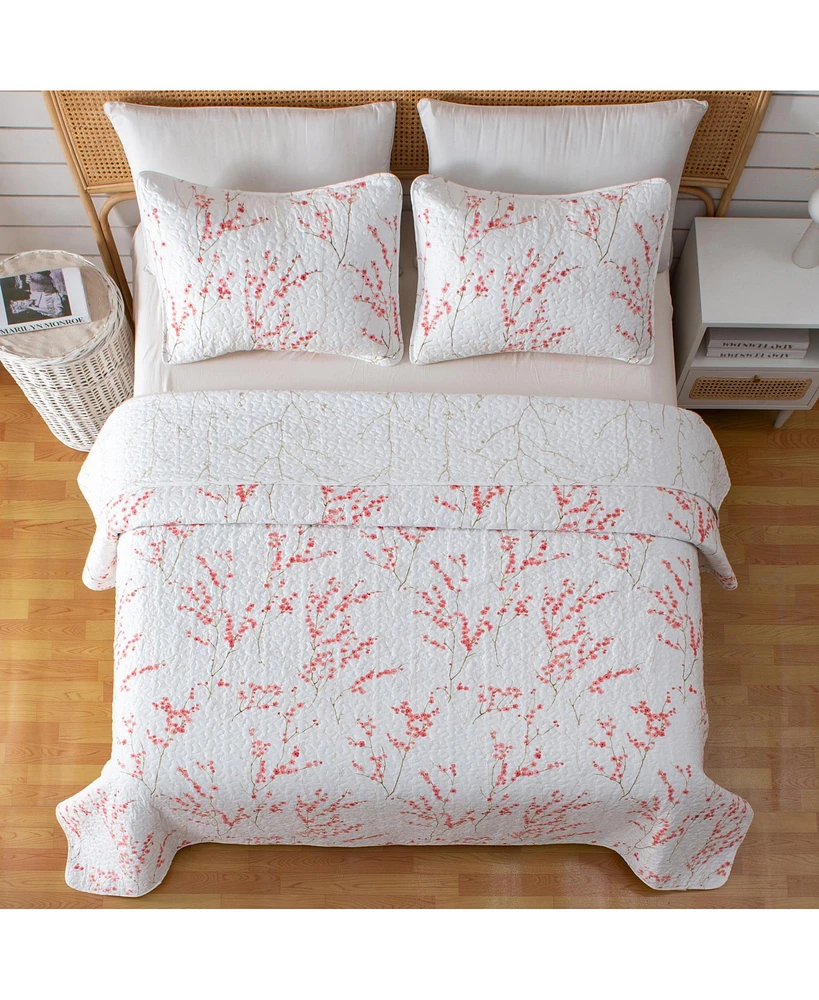 Linery & Co. Cherry Blossom Floral Microfiber Quilt Set With Shams