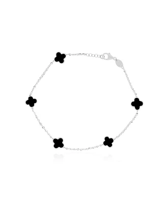 The Lovery Mini Onyx Clover Bracelet 14K White Gold