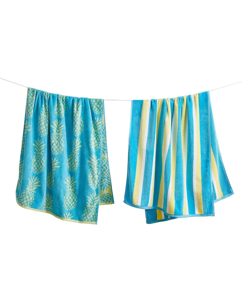 Linery & Co. 100% Cotton Jacquard 2 Pack Summer Beach Towels, 30" x 60"