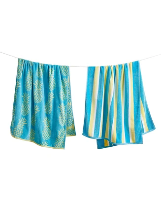 Linery & Co. 100% Cotton Jacquard 2 Pack Summer Beach Towels, 30" x 60"