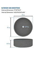17-Inch Round Cement Bathroom Sink with Striped Design and Matching Drain - Durable, Easy-Clean, Unique Style