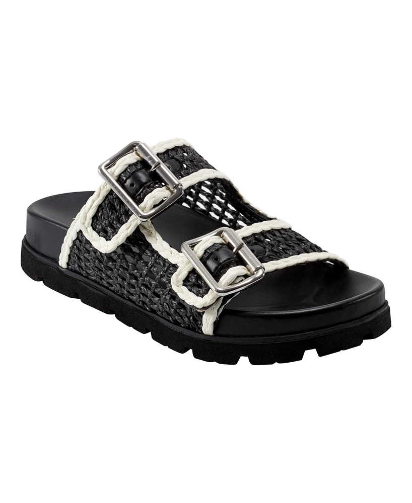 Marc Fisher Ltd Women's Mylan Woven Buckle Straps Flat Sandals