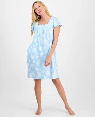 Charter Club Women's Cotton Scalloped Short-Sleeve Chemise, Exclusively at Macy's