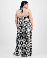 Derek Heart Trendy Plus Mixed-Print Halter Maxi Dress
