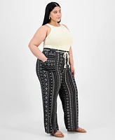 Derek Heart Trendy Plus Printed Rope-Belt Stretch Pants
