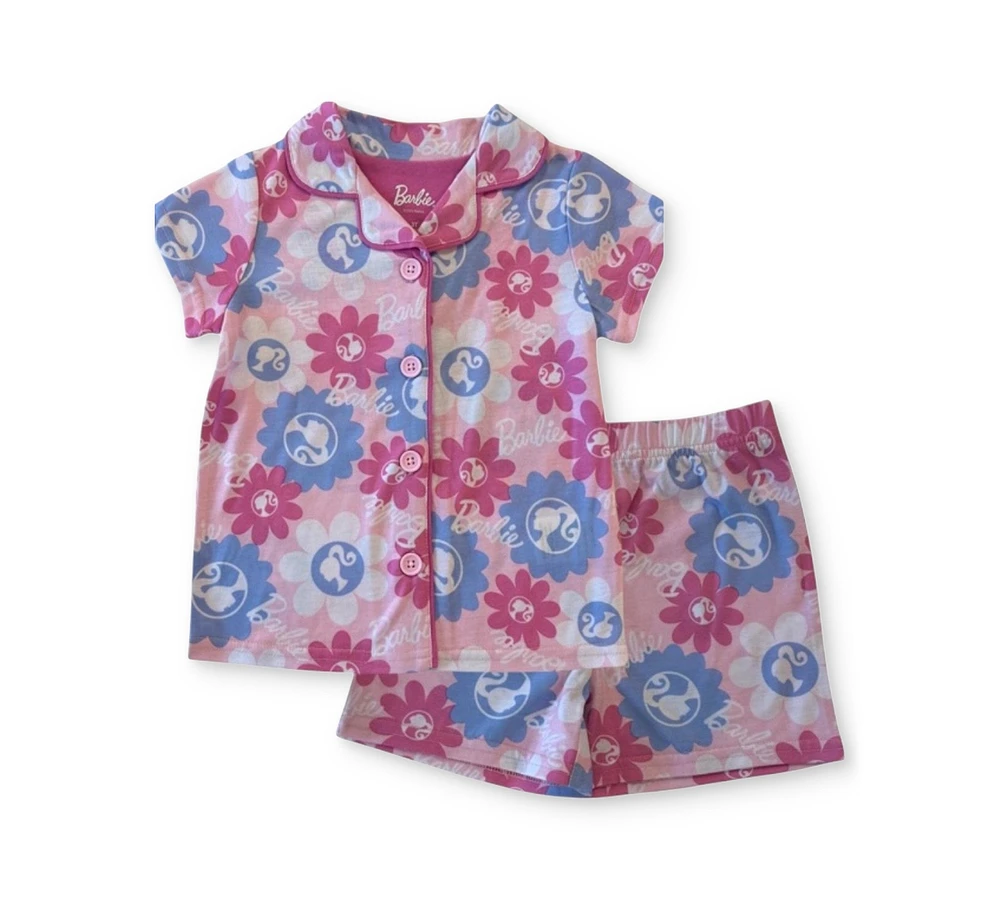 Barbie Toddler Girls Button-Down Shorts Pajama Set