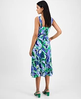 Tahari Asl Women's Belted Floral-Print Midi Dress