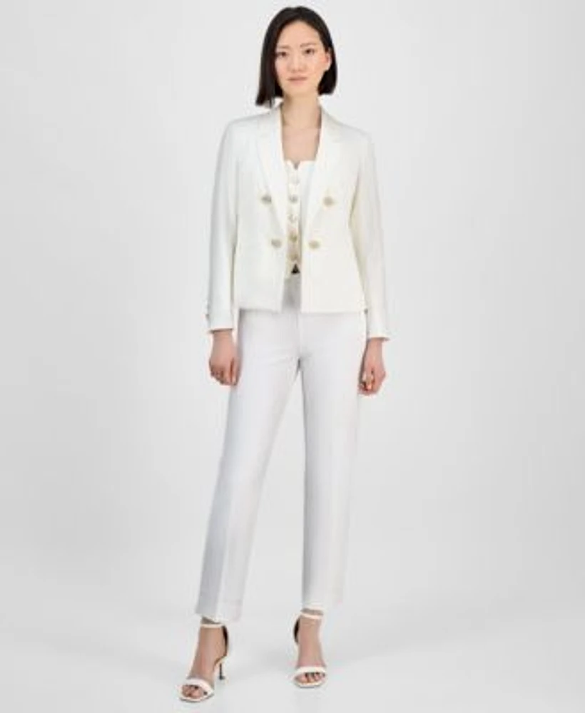 Anne Klein Womens Open Front Jacket Button Front Top Ankle Pants