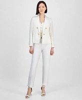 Anne Klein Womens Open Front Jacket Button Front Top Ankle Pants