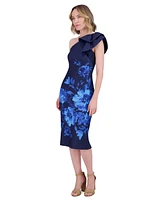 Eliza J Women's Asymmetric-Neck Scuba Sheath Dress