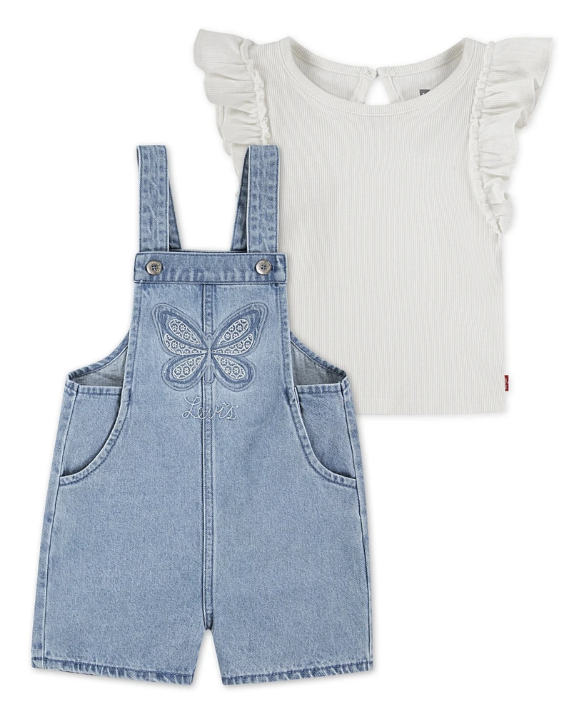 Levi's Toddler Girls 2-Pieces T-Shirt and Butterfly Crochet Shortalls Set