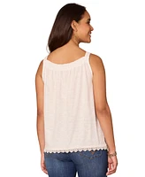 Democracy Petite Ruched Embroidered Square-Neck Top
