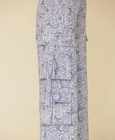 Avec Les Filles Women's Floral Print Wide-Leg Cargo Pants