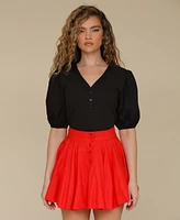 Avec Les Filles Women's Button-Front Bubble-Hem Mini Skirt