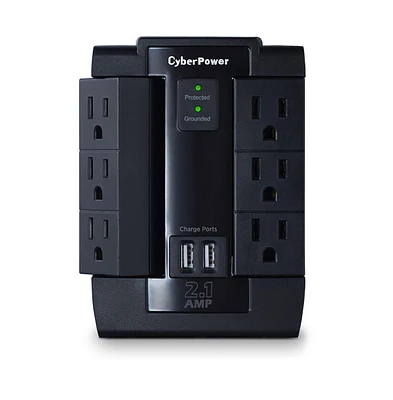 6 Outlet 2 Usb Surge Protector - Black