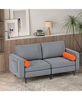 Modern Loveseat Sofa with 2 Bolsters and Side Storage Pocket