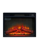 23" Electric Fireplace, 3DInfrared Black Fireplace Electric Insert Heater, with Ir Remote Control, Glass View, Adjustable Realistic Logs & Flames, Ind
