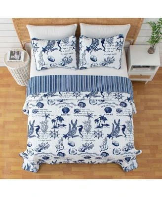 Linery Co. Navy Nautical Pattern Microfiber Quilt Set With Shams