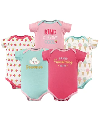 Luvable Friends Baby Girls Cotton Bodysuits 5pk Rule, 18-24 Months