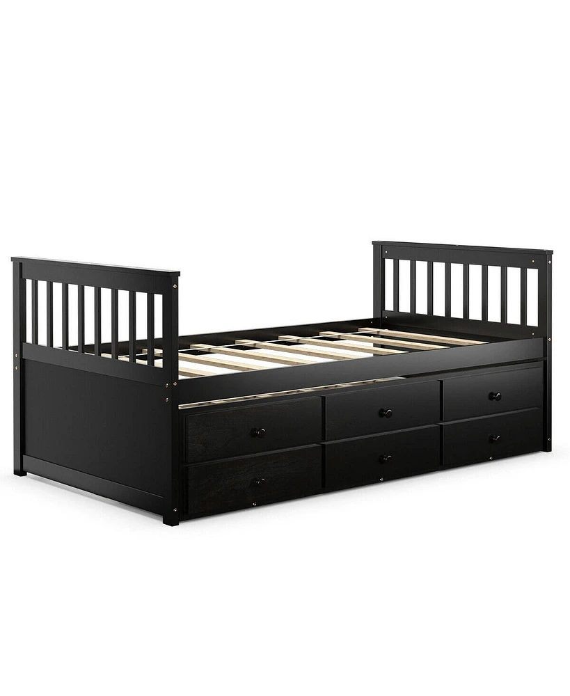 Twin Captain's Bed with Trundle and 3 Storage Drawers