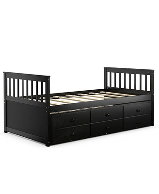 Twin Captain's Bed with Trundle and 3 Storage Drawers