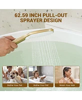 Casainc 2 Handles Deck Mounted Bathroom Tub Faucet Trim with Handshower