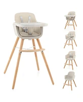 Gouun 3-in-1 Convertible Wooden High Chair with Cushion