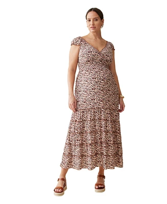 Ingrid + Isabel Maternity Ingrid + Isabel Daydream Midi Dress Brown Navy Abstract Xl