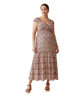 Ingrid + Isabel Maternity Ingrid + Isabel Daydream Midi Dress Brown Navy Abstract Xl