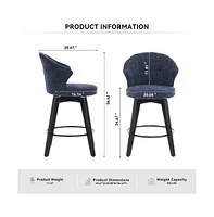 Set of 2 Swivel Bar Stools, Chenille Upholstered Counter Height Chairs with Wing-Back & Solid Wood Legs-The Pop Home