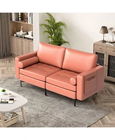 Modern Loveseat Sofa with 2 Bolsters and Side Storage Pocket