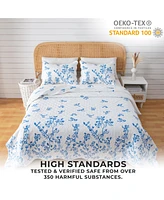 Linery & Co. Blue Floral with Scalloped Hem Microfiber Quilt Set With Shams