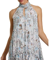 Mac Duggal Women's High Neck Keyhole A-Line Floral Ruffle Mini Dress