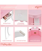 Kid's Wooden Vanity Table and Stool Set with 3-Panel Acrylic Mirror