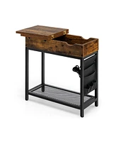 Industrial End Table with Charging Station and Flip Top